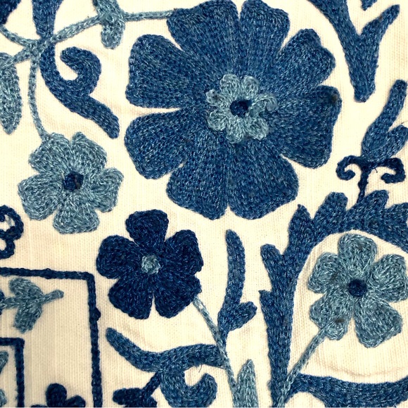 Pottery Barn Accents Pottery Barn Embroidered Blue Floral Pillow